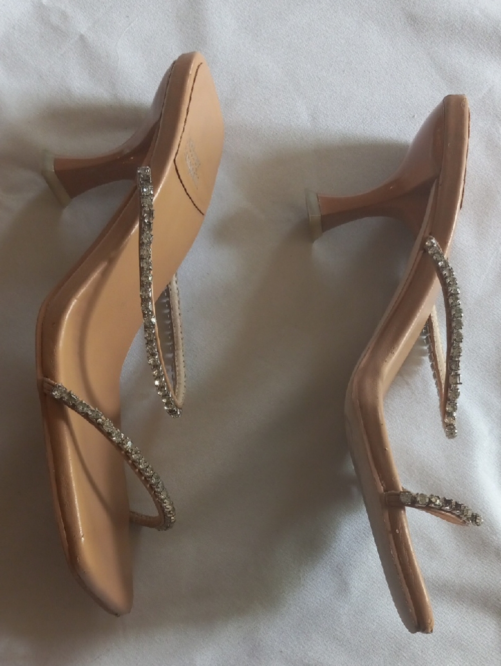 Jeffrey Campbell Tan Rhinestone-Strap Square-Toe Heels Sz.6.5 - Picture 2 of 6